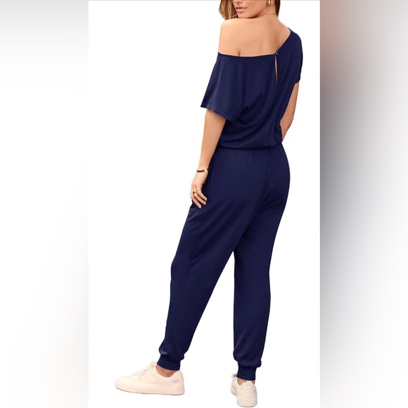 PRETTYGARDEN Loose Solid Off Shoulder Elastic Waist Long Romper - 3XL - NWT - Picture 3 of 6